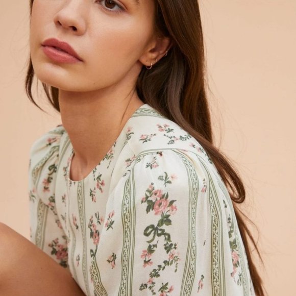 Reformation Beesley Print Mini dress Heath midi lattice floral green US 4 - Picture 2 of 10